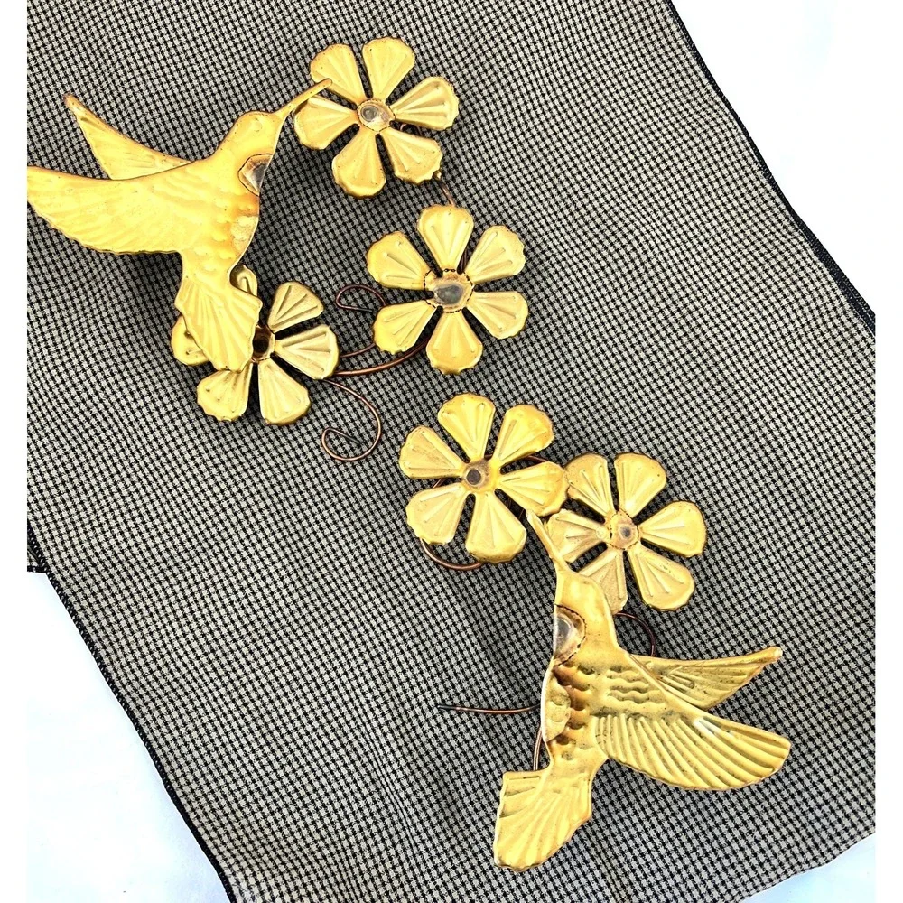 Two Brass Hummingbird Flower Wall Art Set 3D  (3335)